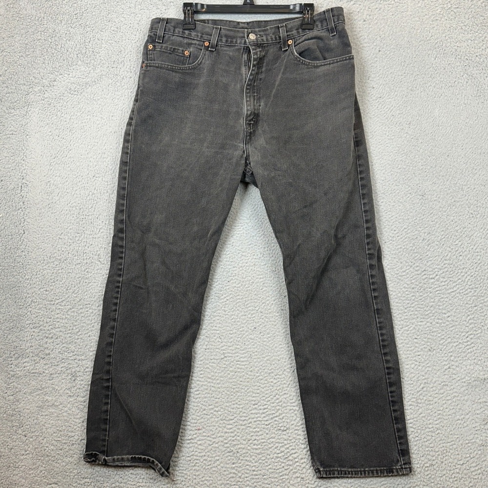 Vintage Levis 505 Jeans Mens 38X30 Regular Fit Faded Black Denim Made In USA EUC